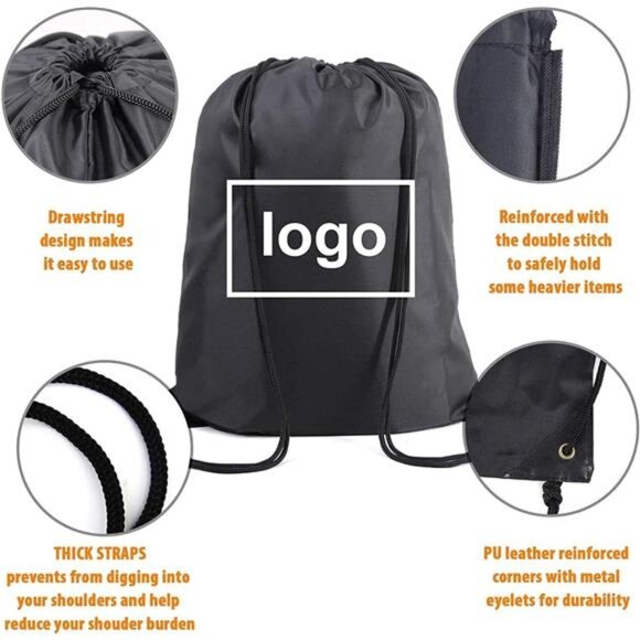 Black Drawstring Backpack Bags Bulk 2 Pack X-Large 22.4" L x 17.5" W Sports Sack - Picture 3 of 7